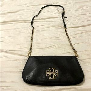 Tory Burch Black Leather Shoulder Bag with Gold Chain